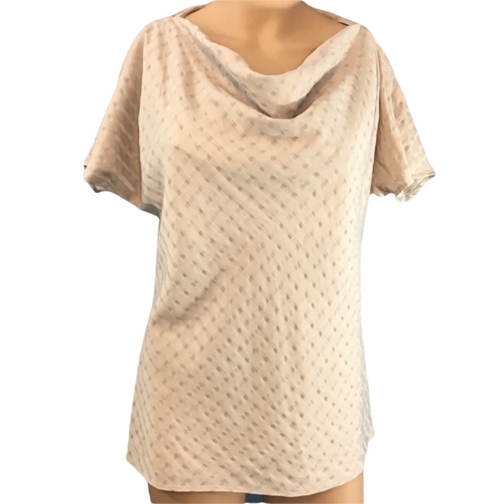 Calvin Klein Taupe Geometric Weave Flounce Neck
